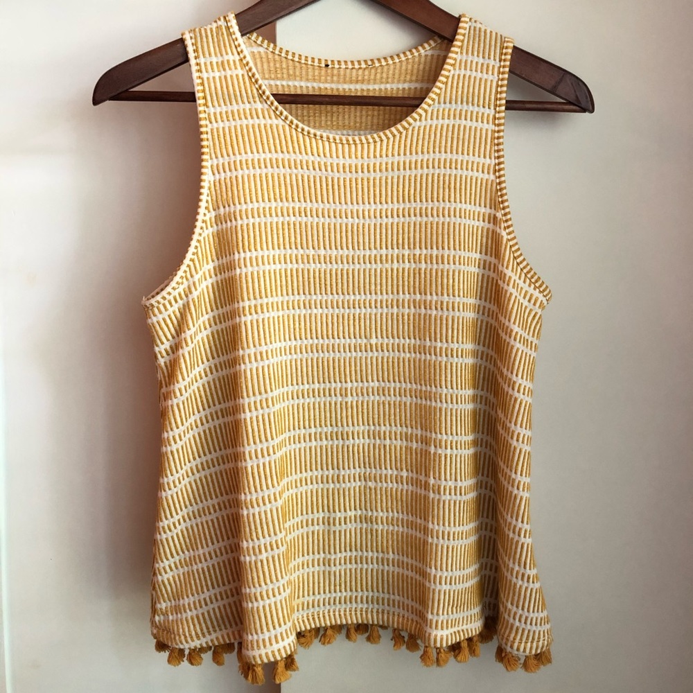 Mustard tank with tassels striped